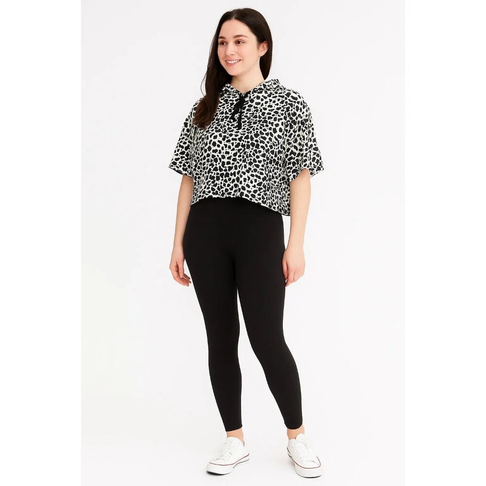 Cut The Frills L/XL Blue Leopard Print Cropped Oversized Sweatshirt